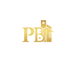 PARAMOUNT BUILDS PNG LOGO - PB WRITING LARGE WRITING IN GOLD BLENDED WITH A HIGH RISE HOUSES