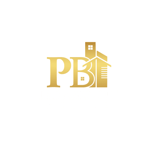 PARAMOUNT BUILDS PNG LOGO - PB WRITING LARGE WRITING IN GOLD BLENDED WITH A HIGH RISE HOUSES